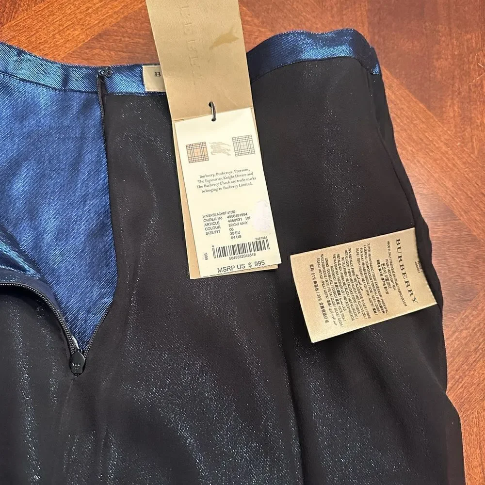 Burberry Women’s midi length silk blend skirt size 6 dark blue NWT - Picture 12 of 16